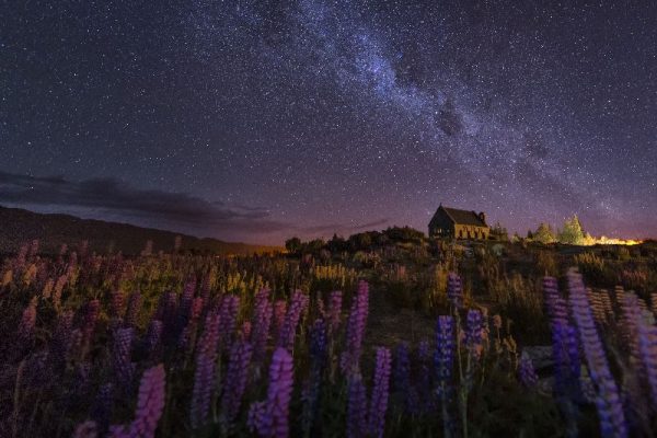 Night shot of church of the Good Shepherd, NZ